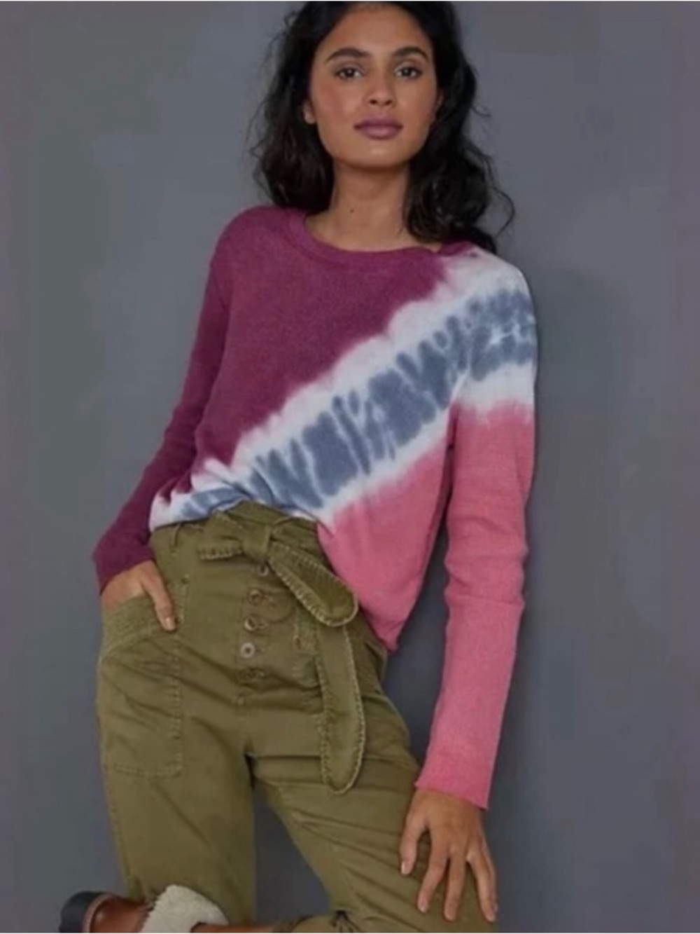 Anthropologie T.La Teresa Tie Dye Thermal Crewneck Top Small Long Sleeve Boho